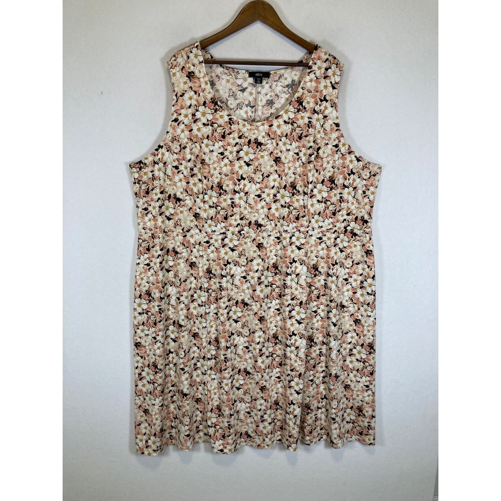 Cottagecore Ellos Women 3X 30/32 Pink Floral‎ Sleeveless Fit Flare Jersey Dress